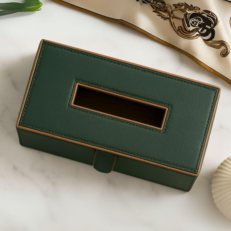 CASA BOTANICAL Leather Tissue Box Holder | Paper Napkin Holder Case | Tissue Holder Dispenser Organizer for Car Decor Home Room Hotel Green 1pc Rectangular Shape - Image 2