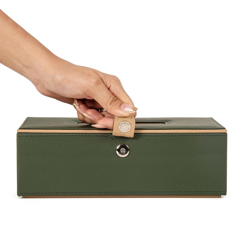 CASA BOTANICAL Leather Tissue Box Holder | Paper Napkin Holder Case | Tissue Holder Dispenser Organizer for Car Decor Home Room Hotel Green 1pc Rectangular Shape - Image 5