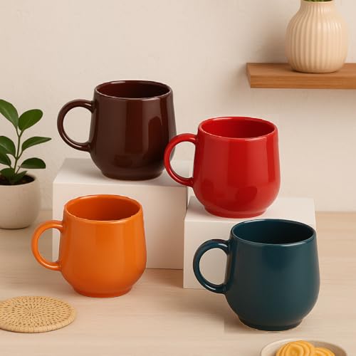 KITTENS Ceramic Tea Cup Set of 4 | 200ml Each | Multi Color | Microwave & Dishwasher Safe | BPA & Lead Free | Gift for Chai, Coffee & Milk | Eco-Friendly | Made in India - Image 1