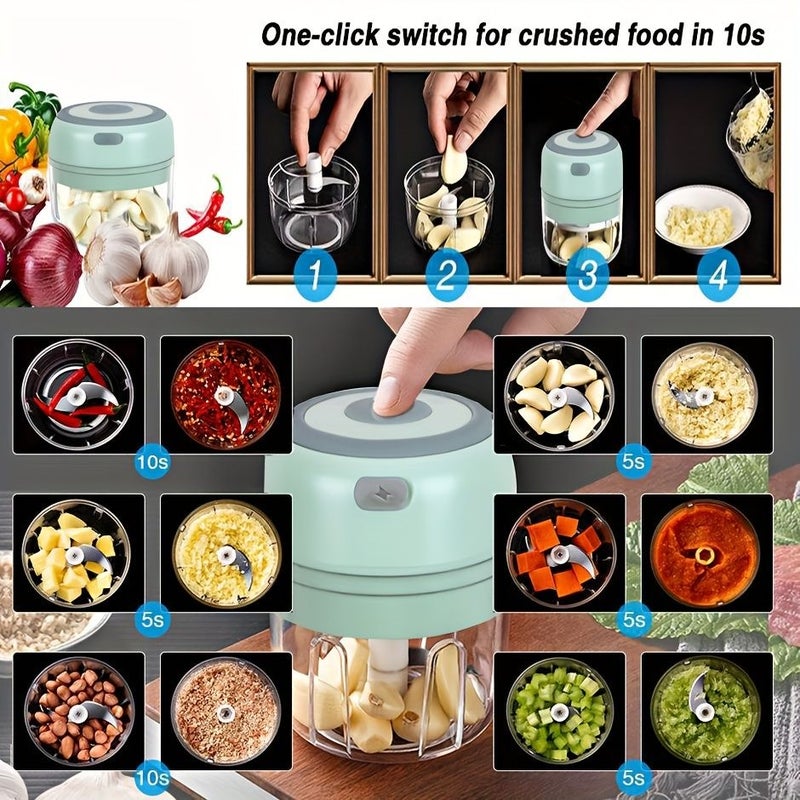 خلاط ثوم كهربائي قابل لإعادة الشحن عبر USB، سعة 8.45 أونصة، آلة طهي أوتوماتيكية، اللون أخضر - Image 2