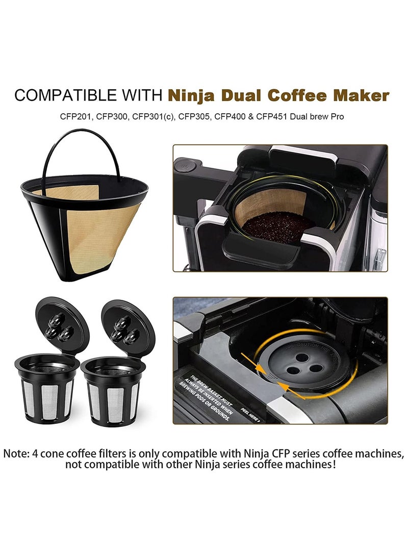Generic - Reusable Coffee Filter for Ninja Dual Brew Coffee Maker,2 Pcs Reusable K cups Coffee Pods and 1 pcs Coffee Maker Filter #4 Compatible with Ninja CFP301 CFP201 CFP400 Coffee - Image 1