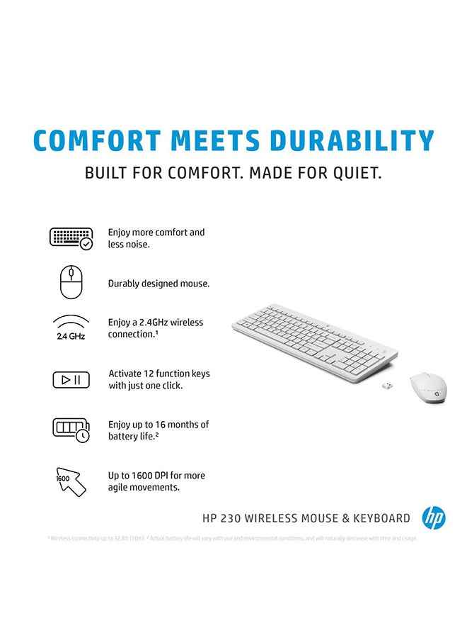 HP 230 ماوس ولوحة مفاتيح لاسلكيان باللون الأبيض - Image 4