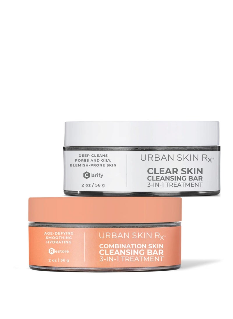 Urban Skin Rx 2-Pack Clear Skin & Combination Skin Cleansing Bar Duo | Helps Diminish Look of Spots & Blemishes, Removes Excess Oil, 3-in-1 Daily Cleanser, Exfoliant & Mask Includes (2) 2.0 Oz Bars - pzsku/Z0363BA7EEF5ED01CBA56Z/45/_/1740220987/f775e9db-f145-4211-984e-08589d727af5