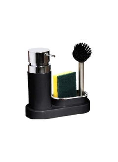 Primanova Kitchen soap dispenser with sponge holder and brush , pump bottle , brush and sponge holder 3 in 1 for kitchen sink, bathroom, shampoo, conditioner storage and organization-black 