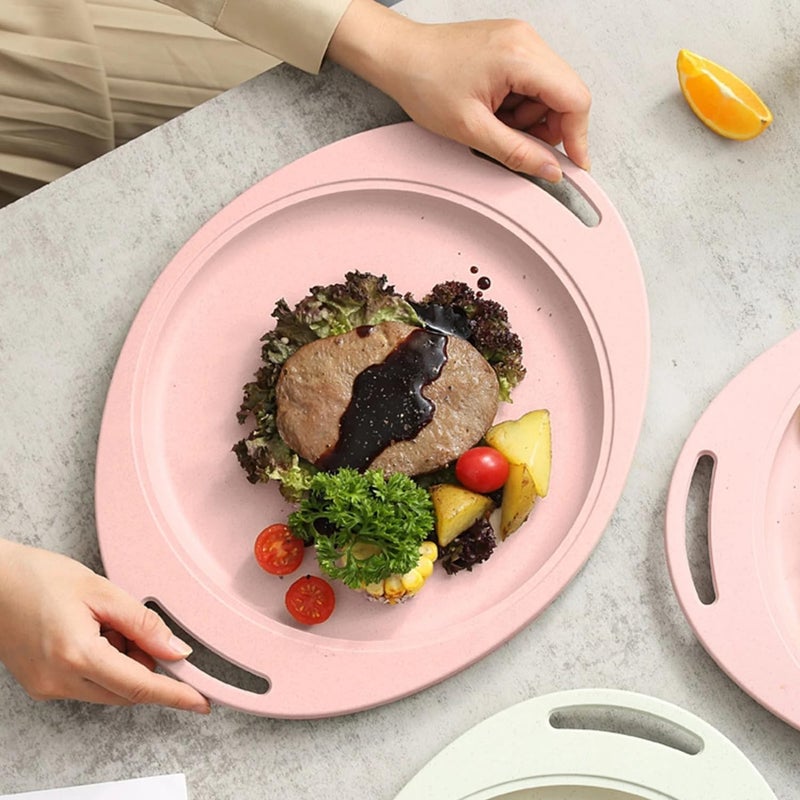 WE-CEF Wheat Straw Oval Serving Tray with Handle, Serving Platters Set,Eco-Friendly, Unbreakable & Lightweight Food Dish Appetizer Tray Restaurant,Cake Tray (Pink -1 PCs) - Image 4