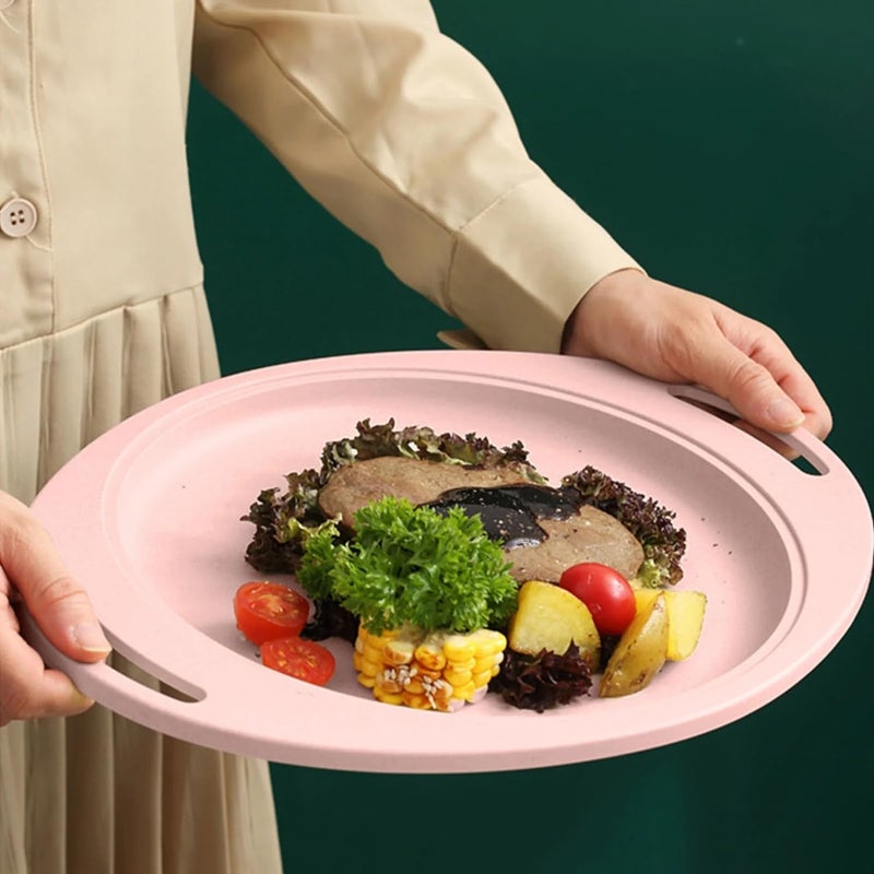 WE-CEF Wheat Straw Oval Serving Tray with Handle, Serving Platters Set,Eco-Friendly, Unbreakable & Lightweight Food Dish Appetizer Tray Restaurant,Cake Tray (Pink -1 PCs) - Image 2