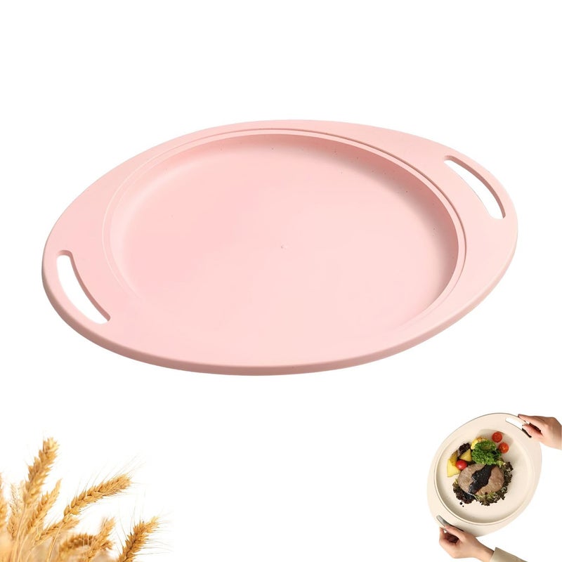 WE-CEF Wheat Straw Oval Serving Tray with Handle, Serving Platters Set,Eco-Friendly, Unbreakable & Lightweight Food Dish Appetizer Tray Restaurant,Cake Tray (Pink -1 PCs) - Image 1
