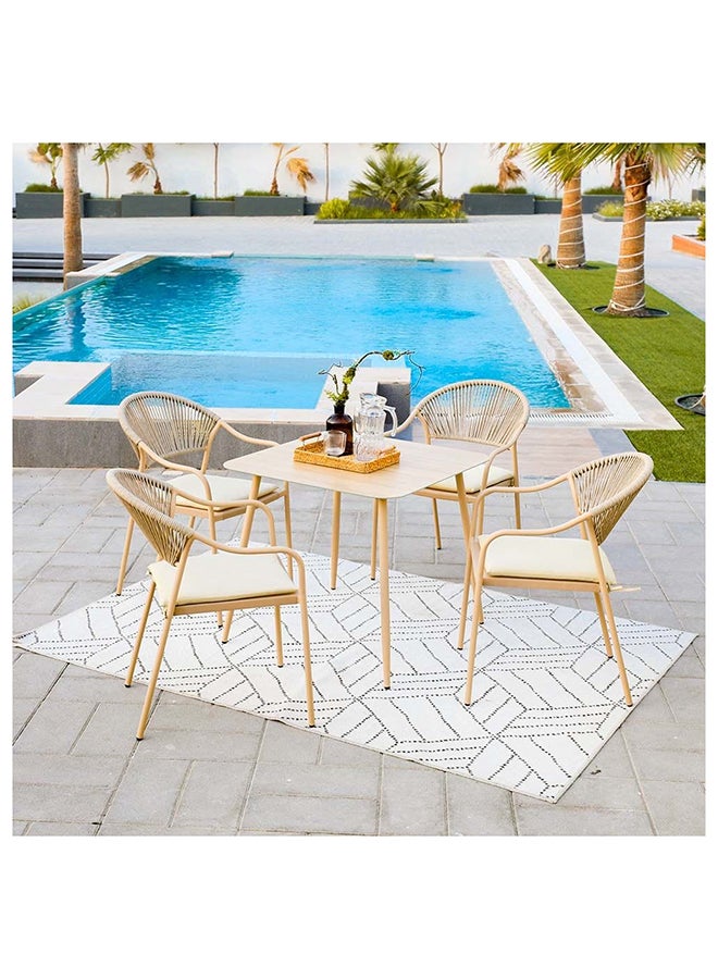 DANUBE HOME Aliza 5 Piece Outdoor Dining Set Water Resistant Garden Patio Dining Sets 4 Seater All Weather Steel/Tempered Glass Patio Modern Outdoor Furniture Set For Lawn Garden Yard Beige  - Image 1