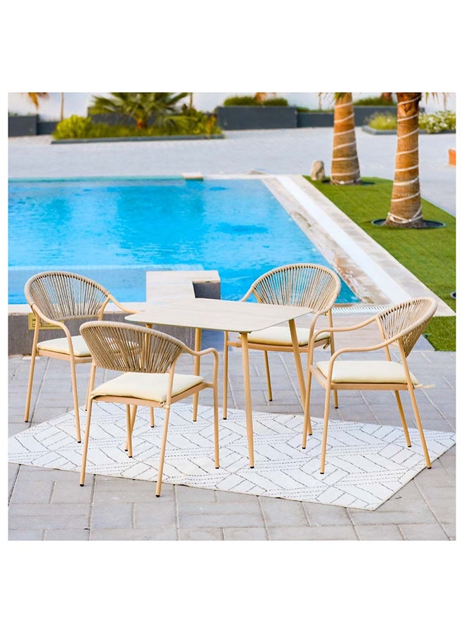 DANUBE HOME Aliza 5 Piece Outdoor Dining Set Water Resistant Garden Patio Dining Sets 4 Seater All Weather Steel/Tempered Glass Patio Modern Outdoor Furniture Set For Lawn Garden Yard Beige  - Image 5