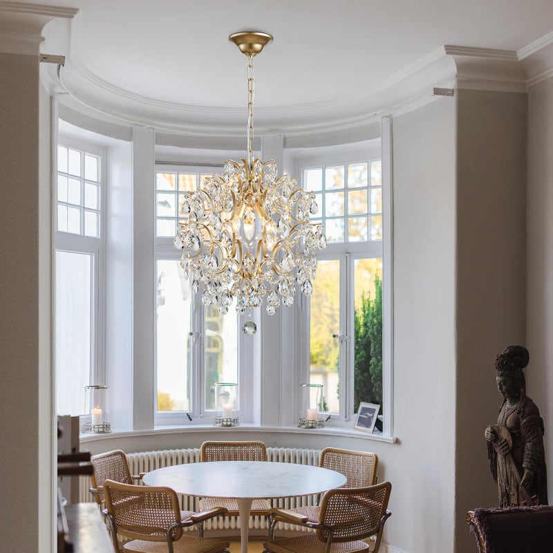 Bestier Modern Gold Pendant Chandelier Crystal Raindrop Lighting Ceiling Light Fixture Lamp for Dining Room Bathroom Bedroom Livingroom entryway 3 E12 Bulbs Required D16 in x H18 in - Image 2