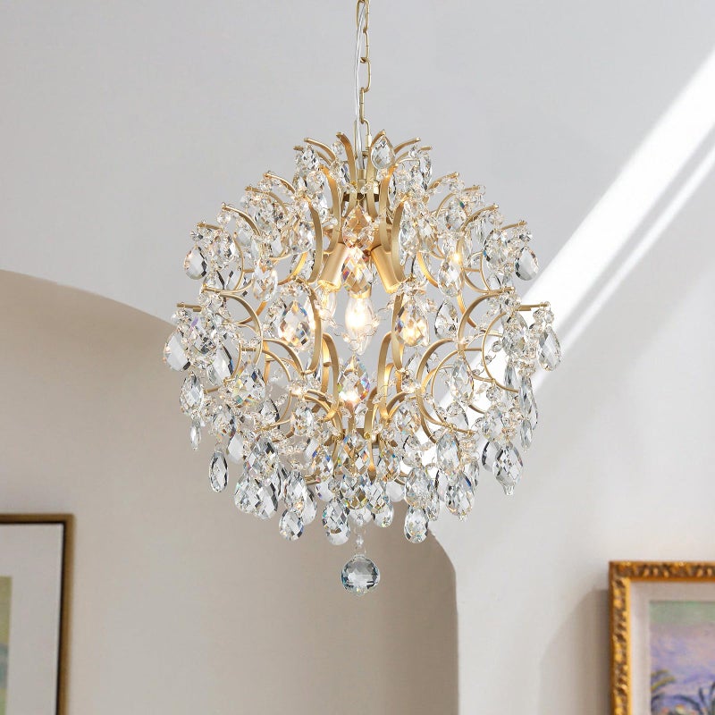 Bestier Modern Gold Pendant Chandelier Crystal Raindrop Lighting Ceiling Light Fixture Lamp for Dining Room Bathroom Bedroom Livingroom entryway 3 E12 Bulbs Required D16 in x H18 in - Image 1