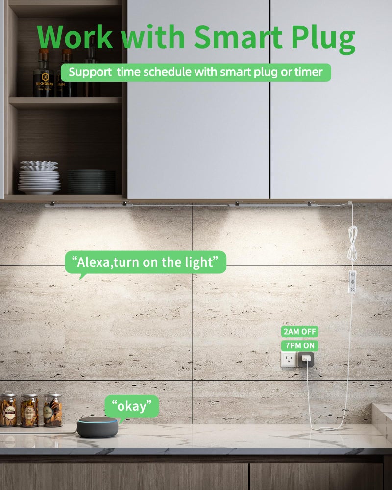 Vovamo Plug-in Under Cabinet Lighting, Dimmable Counter Lights for Kitchen, 2pcs 12 Inch, Cold White 6000K Linkable USB Led Closet Light, Wired Indoor Night Lights Bar for Desk, Sink,Workbench - Image 3