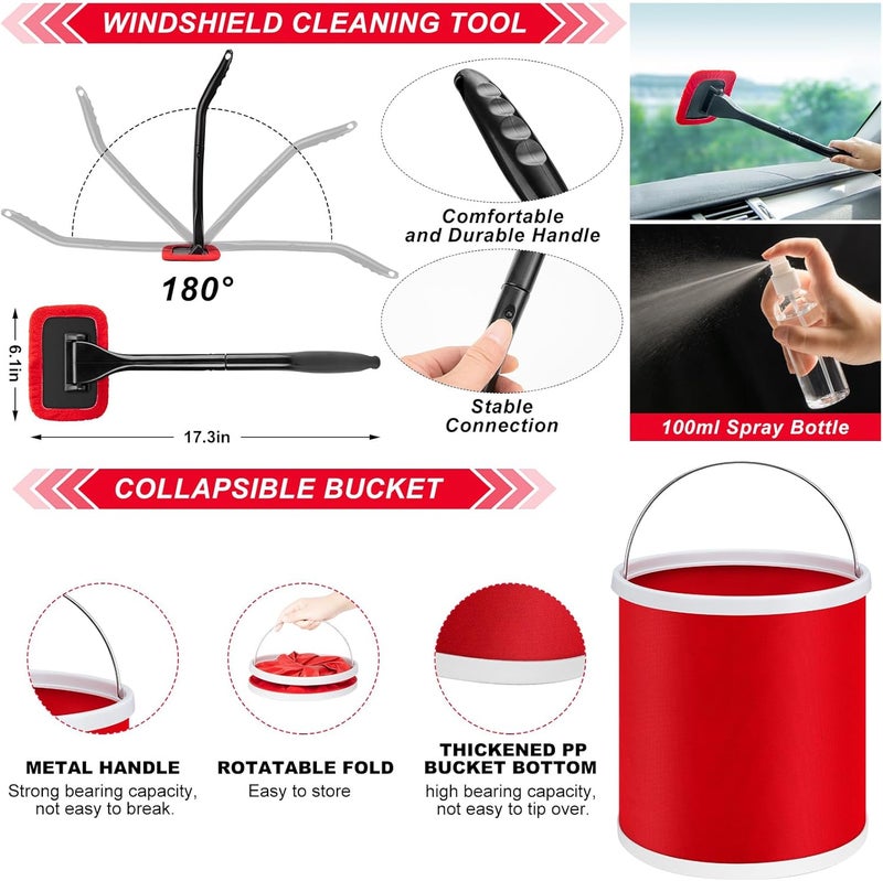GPUSFAK 44Pcs Car Wash Cleaning Kit with Detailing Brushes Car Vacuum Drill Brush Set Collapsible Bucket Windshield Cleaning Tool Tire Brush Towels Complete Interior Exterior Detailing Set for Car - Image 5