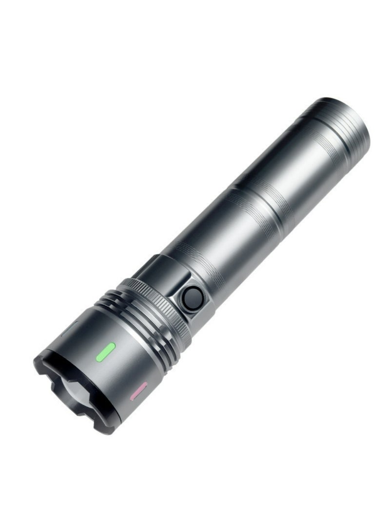 White Laser Tactical Flashlight, USB Type-C Rechargeable Zoomable LED Torch, Super Bright Waterproof Pocket Flashlight for Camping Hiking Emergency Outdoor，Grey - Image 1
