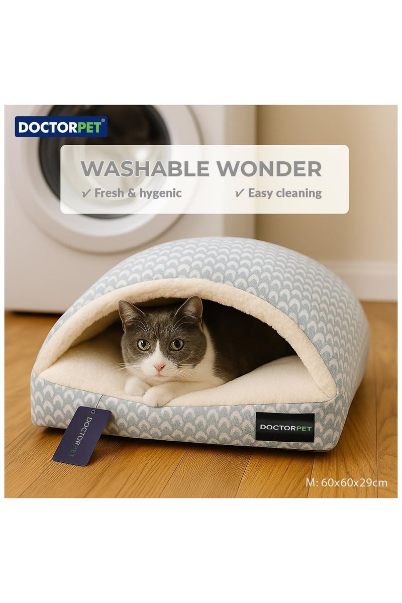 DOCTERPET Doctor Pet Block Sleeping Pet Bed Medium - Blue - Soft & Sustainable Cave-Style Cocoon Bed for Dogs & Cats, Washable with Anti-Slip Base – 60 x 50 x 10 cm - Image 4
