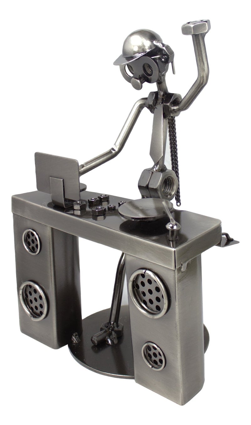 Broadway Gifts Broadway Gift 6 Silver Tone Disc Jockey Tabletop Figurine  Metal Spinner DJ Figurine  Steampunk Musician Statue