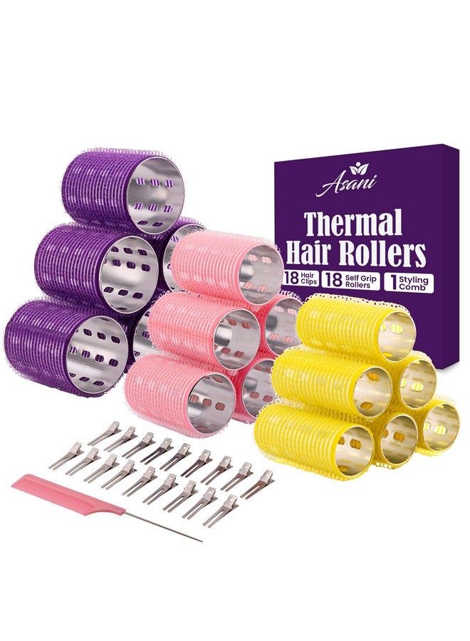 Asani Thermal Rollers For Hair 37 Self Grip Hair Rollers With 18 Clips And Styling Comb Aluminum Thermal Hair Rollers For Volume And Allday Curls For Short Medium And Long Hair (Small) - Image 1