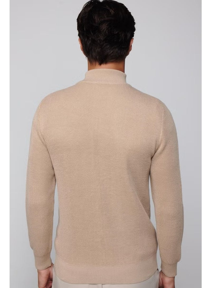 Tudors Half Turtleneck Zippered Stone Color Men's Cardigan - Image 5
