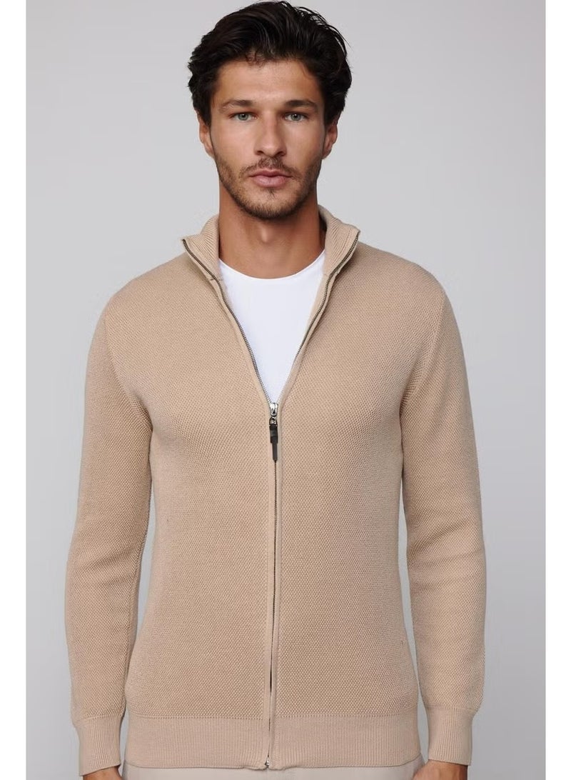 Tudors Half Turtleneck Zippered Stone Color Men's Cardigan - Image 2