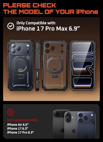 SUPCASE for iPhone 17 Pro Max Case UBGrip Pro Builtin Tempered Glass Screen Protector Stand Camera Control Cover Compatible with MagSafe Full Body Heavy Duty Magnetic Phone Case Black - Image 3