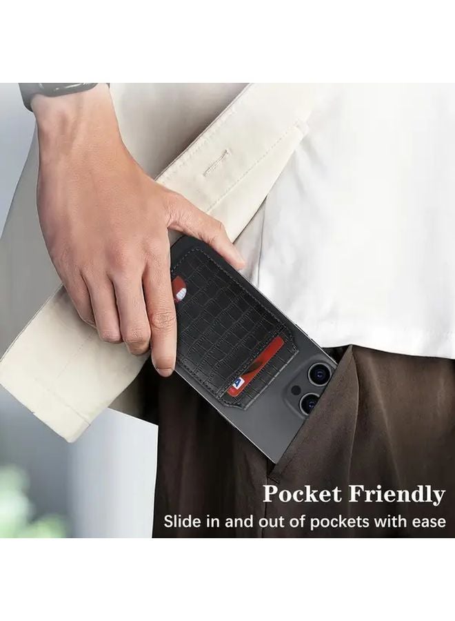 Crocodile Black Magnetic Wallet Card Holder Case for iPhone 16 15 14 13 12 Pro Max Plus - Image 5