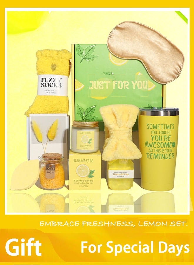 Arabest Self-Care Gift Box for Wife & Colleague - Lemon Bath Salt, Candle & Silk Headband (Ramadan/Wellness Gift for Her) - Image 1