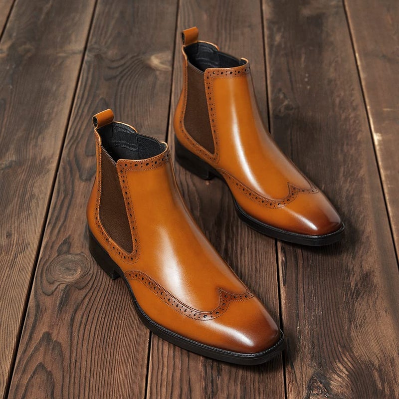 FRASOICUS Men's Chelsea Boots Genuine Leather Dress Boots, 15, Brown - Image 3