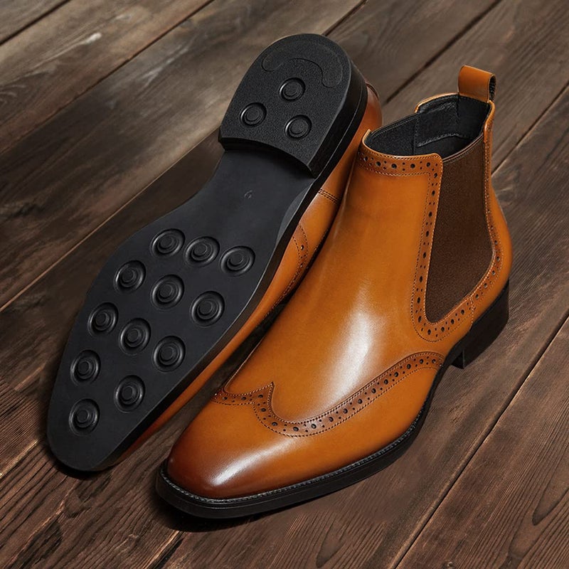 FRASOICUS Men's Chelsea Boots Genuine Leather Dress Boots, 15, Brown - Image 5