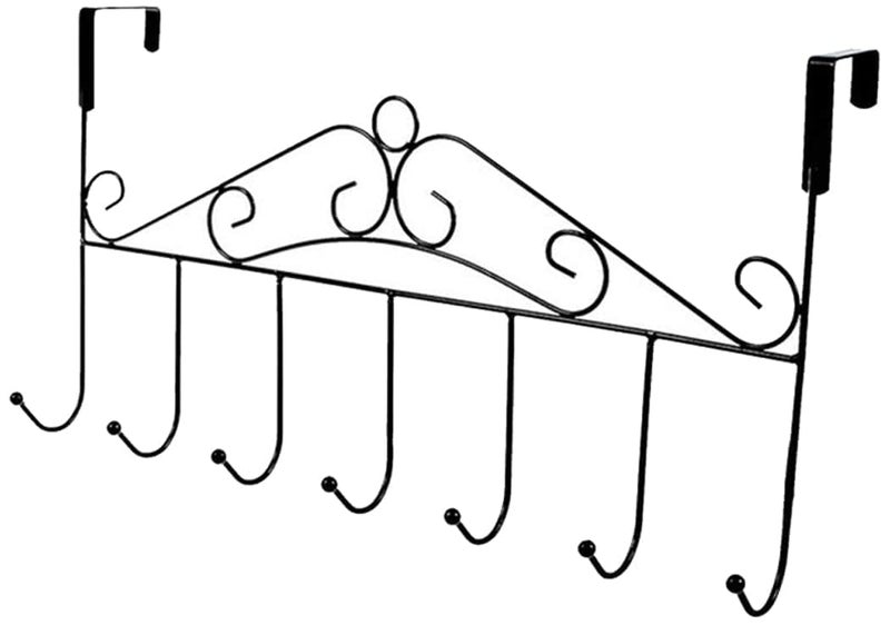 Door Hangers with 7 Hooks Stylish Black Metal Hanging Rack for Coats Keys and Accessories Pack of 2 - Image 1