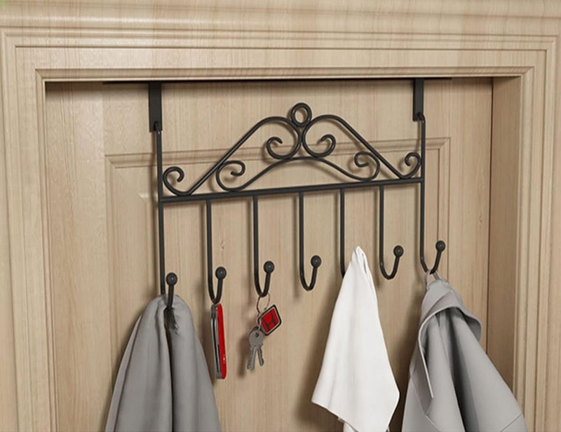 Door Hangers with 7 Hooks Stylish Black Metal Hanging Rack for Coats Keys and Accessories Pack of 2 - Image 3