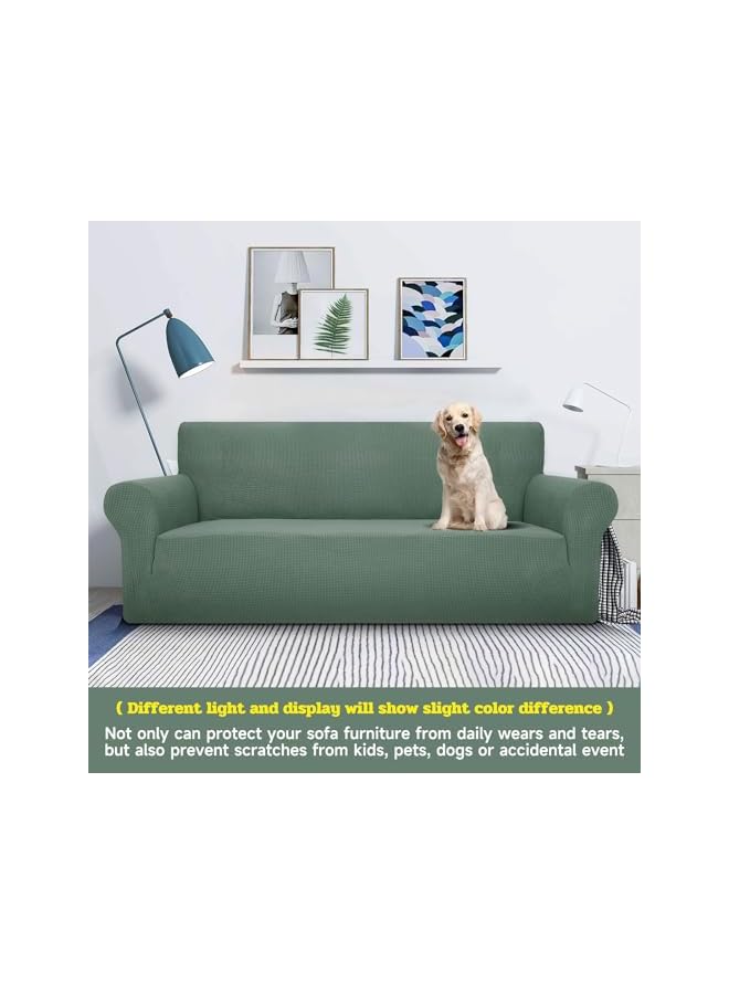 The Bros Sofa Cover, High Stretch Sofa Slipcover Elastic Fabric Couch Cover with Non Skid Foam and Elastic Bottom, Suitable for 1/2/3/4 Seater with 2 Throw pillowcase (Bean Green, 4 Seater 92-118 In) - Image 4