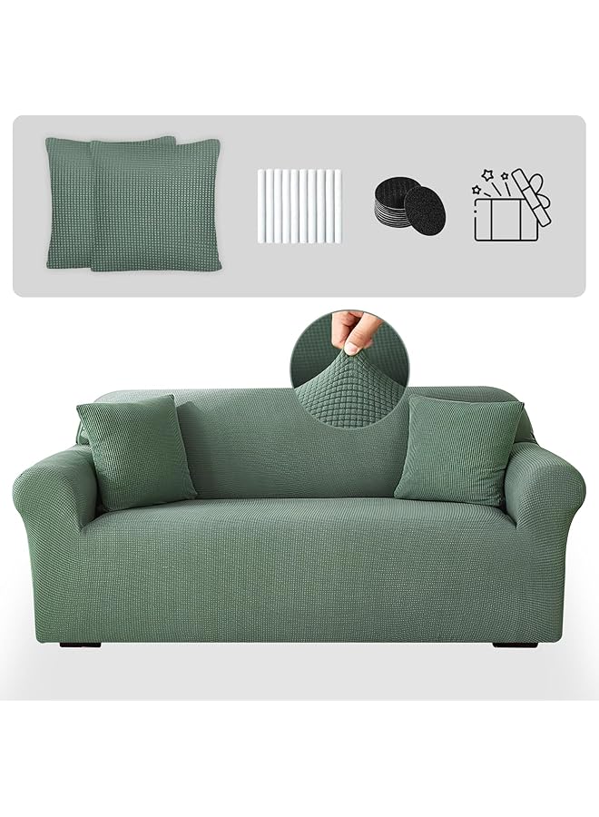 The Bros Sofa Cover, High Stretch Sofa Slipcover Elastic Fabric Couch Cover with Non Skid Foam and Elastic Bottom, Suitable for 1/2/3/4 Seater with 2 Throw pillowcase (Bean Green, 4 Seater 92-118 In) - Image 1