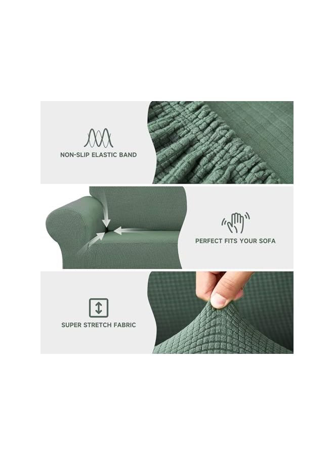 The Bros Sofa Cover, High Stretch Sofa Slipcover Elastic Fabric Couch Cover with Non Skid Foam and Elastic Bottom, Suitable for 1/2/3/4 Seater with 2 Throw pillowcase (Bean Green, 4 Seater 92-118 In) - Image 3