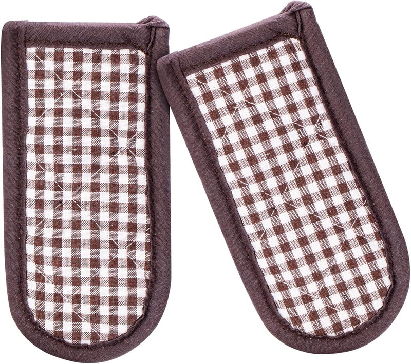 Leadiy Cast Iron Skillet Handle Covers,Pot Handle Covers Heat Resistant,Pot Holders for Kitchen Heat Resistant,Machine Washable Handle Mitts 2 PCS (Plaid-Brown) - Image 1
