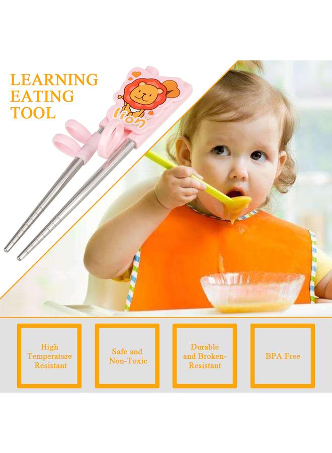 xozgdovg Kids Children Training Chopsticks Learning Flatware Eating Tool for Beginners (Pink, Lion)  - Image 2