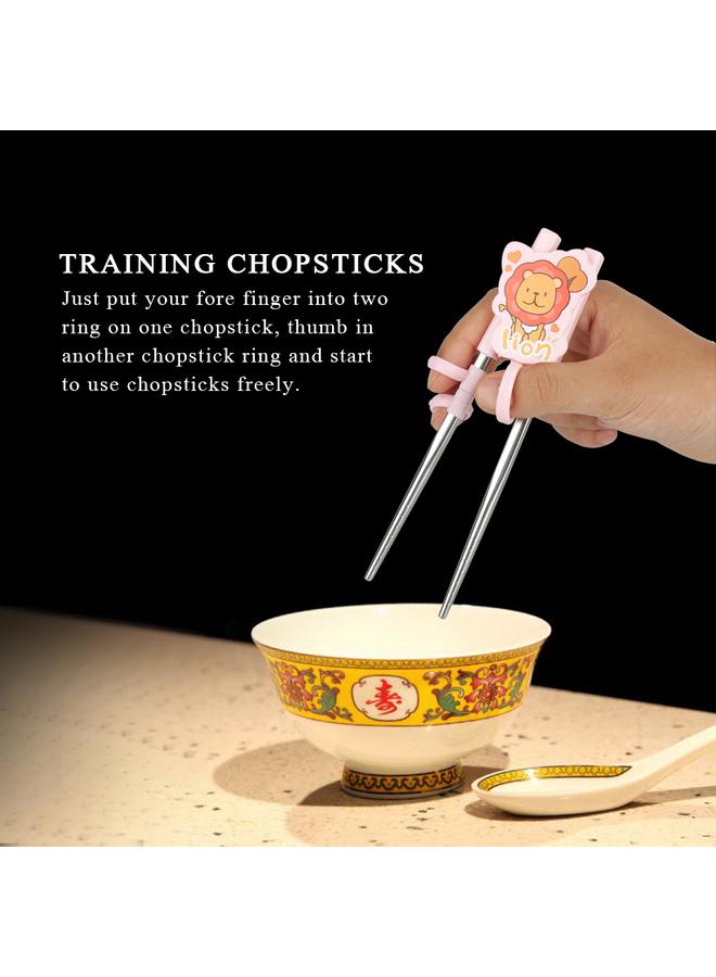 xozgdovg Kids Children Training Chopsticks Learning Flatware Eating Tool for Beginners (Pink, Lion)  - Image 3