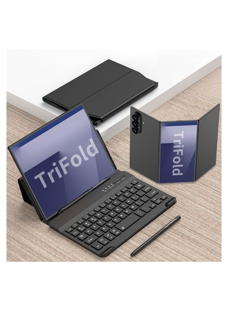 Compatible with Samsung Galaxy Z TriFold Keyboard,Portable Mini Bluetooth Magnetic Keyboard with Leather Stand Case and Pen For Z TriFold