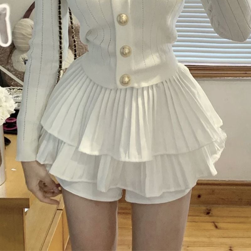 Tweed Style Daughter Socialite Suit Womens Knitted Cardigan Jacket Top Autum Fluffy Skirt Two-Piece Set White#Cake skirt [single piece