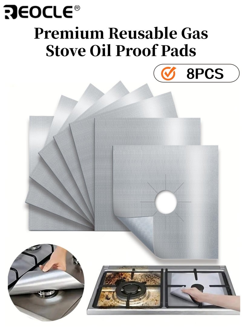 REOCLE 8PCS Premium Reusable Gas Stove Oil Proof Pads Burner Protector Disposable Gas Burner Liner Prevents Grease Splatter and Dirt Accumulation Suitable for Gas and Electric Stoves Kitchen - Image 1