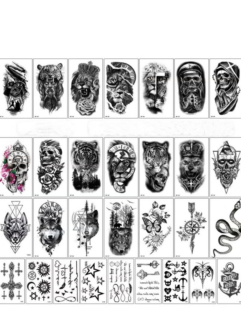 Generic - Waterproof & Long-Lasting Black Temporary Tattoos - 30 Sheets of Animal & Floral Designs for Men and Women - Image 1