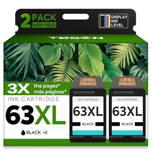TESEN 63XL Ink Cartridge Replacement for HP Ink 63 HP63 HP63XL Compatible for HP Officejet 4650 5258 5200 3830 5255 4655 4652 5252 Deskjet 3630 3634 1112 Envy 4510 4520 Printer 2-Pack Black - Image 1