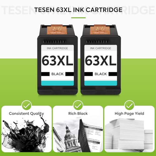 TESEN 63XL Ink Cartridge Replacement for HP Ink 63 HP63 HP63XL Compatible for HP Officejet 4650 5258 5200 3830 5255 4655 4652 5252 Deskjet 3630 3634 1112 Envy 4510 4520 Printer 2-Pack Black - Image 5