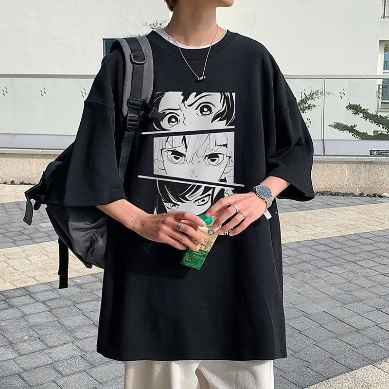 THALASI Men's Cartoon Oversized Fit T-Shirt (TTS_661_Anime_Black (TTS_661_Anime,Black-S) - Image 2