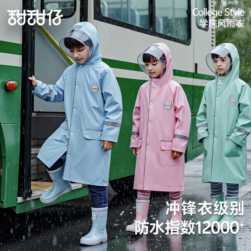 Korean-Style Popular Children'S Raincoat For Elementary School Boys, Kindergarten, Ages 6-12, Long Style With Space For School Bags - Image 3
