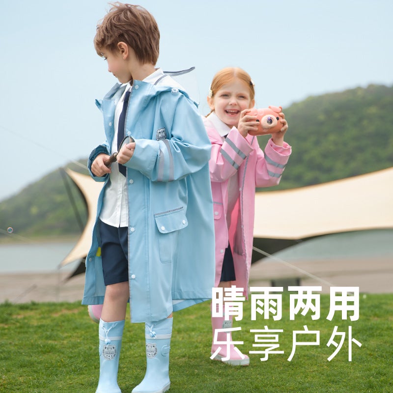 Korean-Style Popular Children'S Raincoat For Elementary School Boys, Kindergarten, Ages 6-12, Long Style With Space For School Bags - Image 1