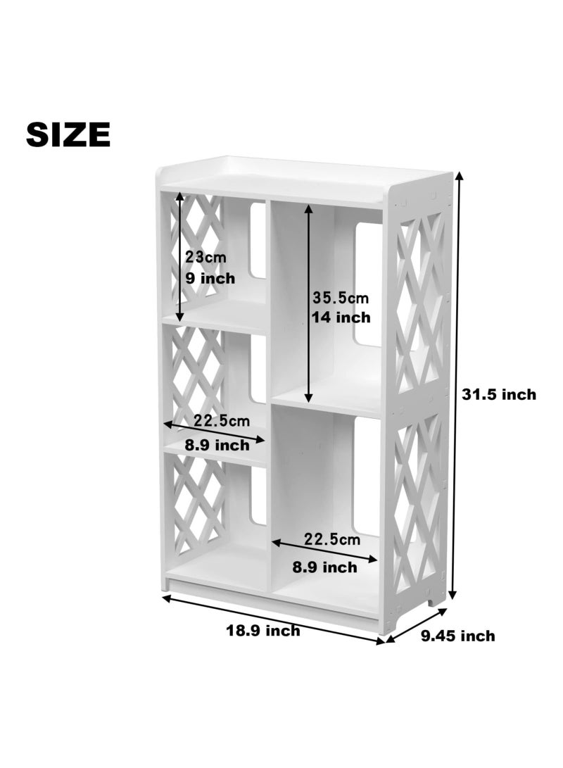TPGP Small Bookshelf, Kids Book Case Open Shelf with 5 Cube Storage Organizer for Bedroom Living Room Office, White - Image 3