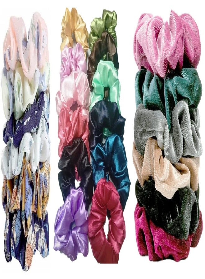 DIAN Multicolor Pack of 24 Hair Scrunchies, Hair Ponytail Holder, Hair Tie, Hair Bow, Rubber Band, Hair Bands in Satin Solid, Velvet Fabric & Printed for Girl, Teens and Women - Image 1