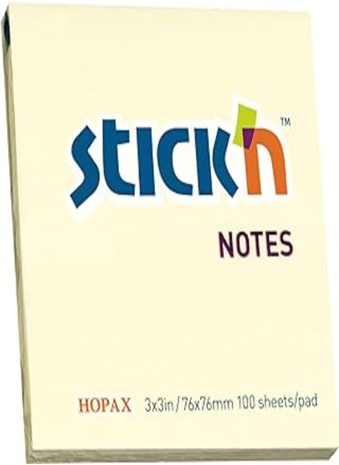 Kores Hopax-Stick'N 21007, 100 Sheets, Sticky Note 76X76 mm - Yellow 