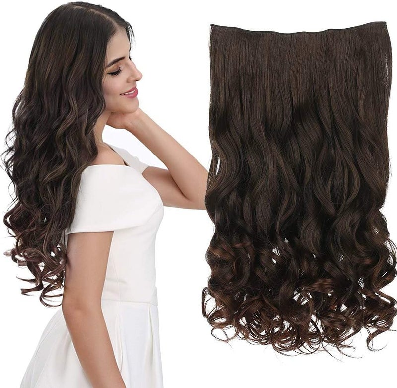 REECHO 20" 1-pack 3/4 Full Head Curly Wave Clips in on Synthetic Hair Extensions Hair pieces for Women 5 Clips 4.6 Oz Per Piece - Dark brown - Image 1