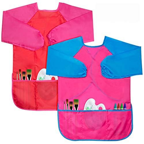 BAHABY Kids Art Smocks 2 Pack Painting Smock with Long Sleeve and 3 Pockets for Age 3-8 - Image 2